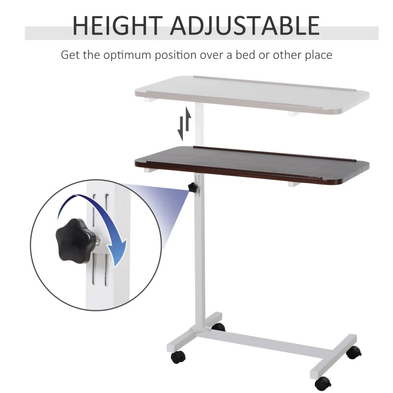 HOMCOM Height Adjustable End Table with Wheels Mobile Sofa Side Table for Living Room, Bedroom, Brown