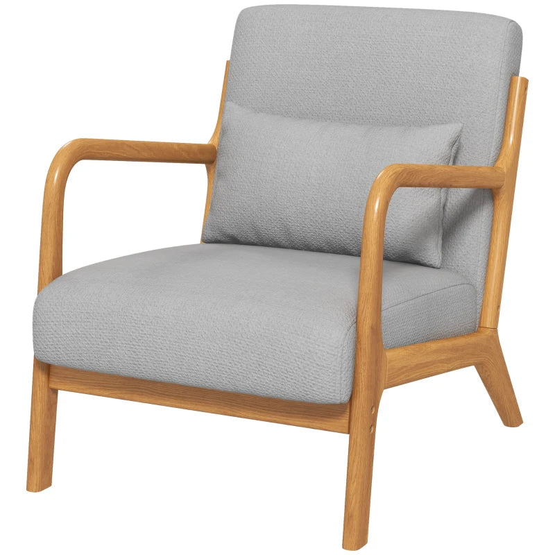HOMCOM Lounge Armchair with Solid Wood Frame Lounge Chair - Deep Seat - Armrests - Light Gray Velvet Look