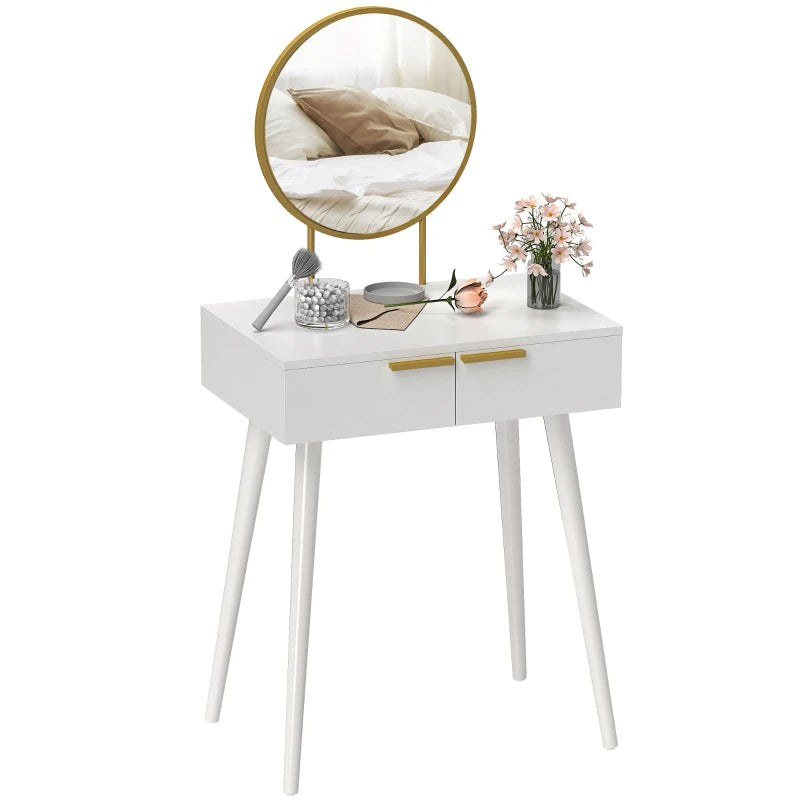 HOMCOM Elegant Dressing Table, with Round Mirror, 60 x 40 x 123 cm - White