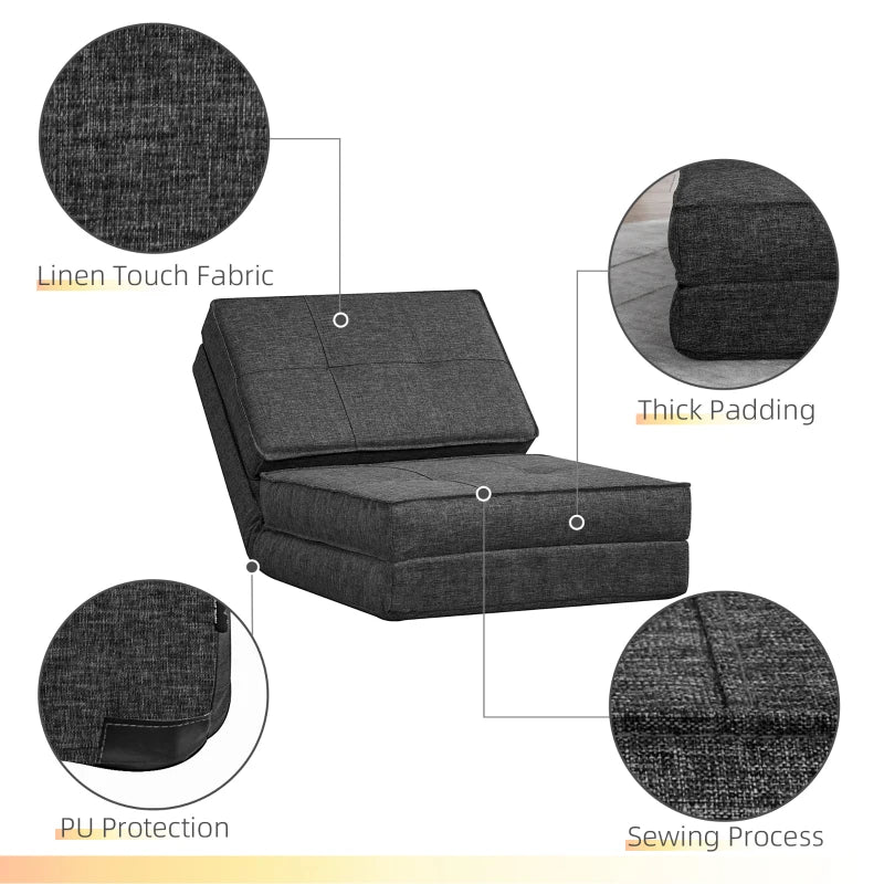 HOMCOM Armchair - Folding Spare Mattress - Convertible Chair - Adjustable Backrest 5 Positions - Gray Linen-Look Polyester Fabric