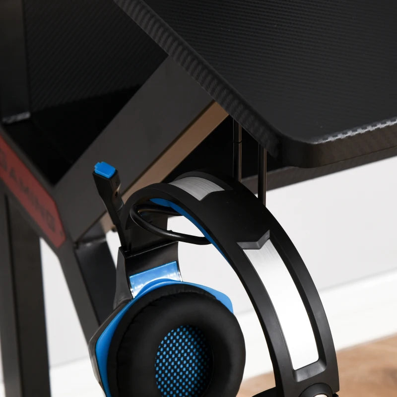 HOMCOM Black Gaming Desk, Metal Frame w/Cup Holder Headphone Hook & Cable Basket