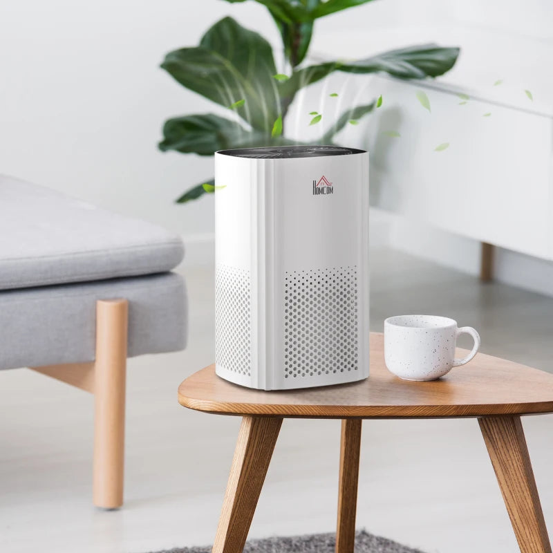 HOMCOM Air Purifiers with 3-Stage Carbon HEPA Filtration System, for Bedroom, Air Cleaner with 4 Speeds, Air Monitor, Timer, and Ioniser, Remove Smoke Dust Pollen Odors