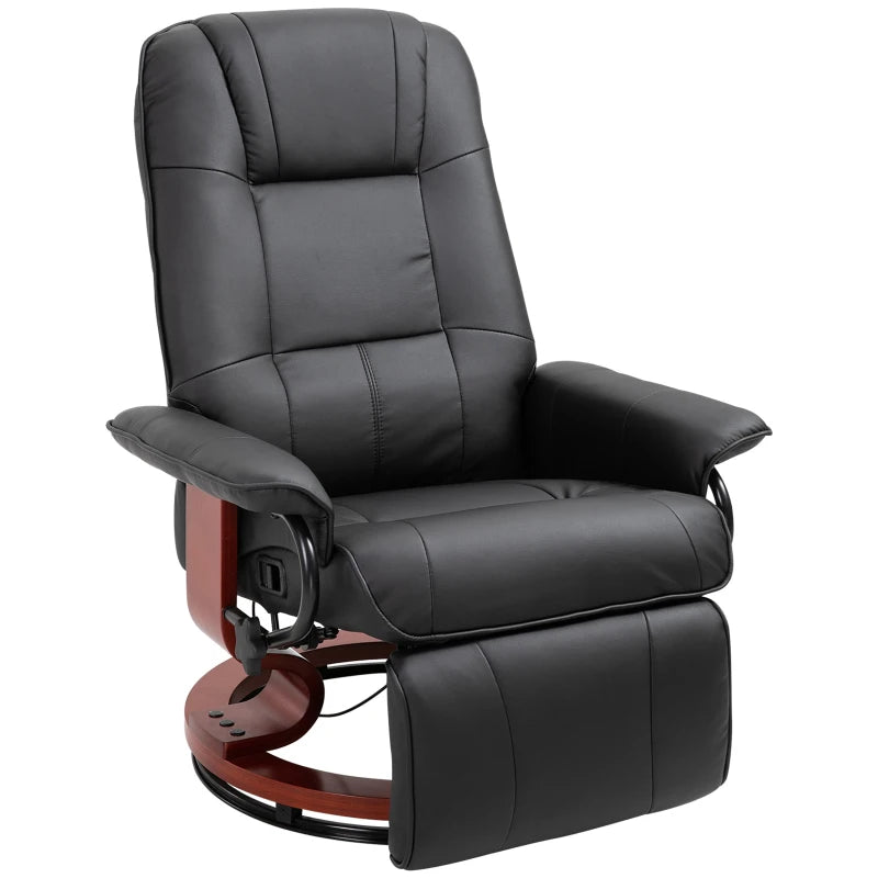 HOMCOM Black Recliner Chair, PU Leather Swivel Seat with Wooden Base