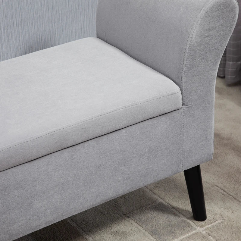 HOMCOM Ottoman Bench with Storage Armrests Chest Bench Modern Entryway Bedroom Living Room Velvet-like Polyester Rubberwood Light Grey 111.5 x 41 x 65 cm