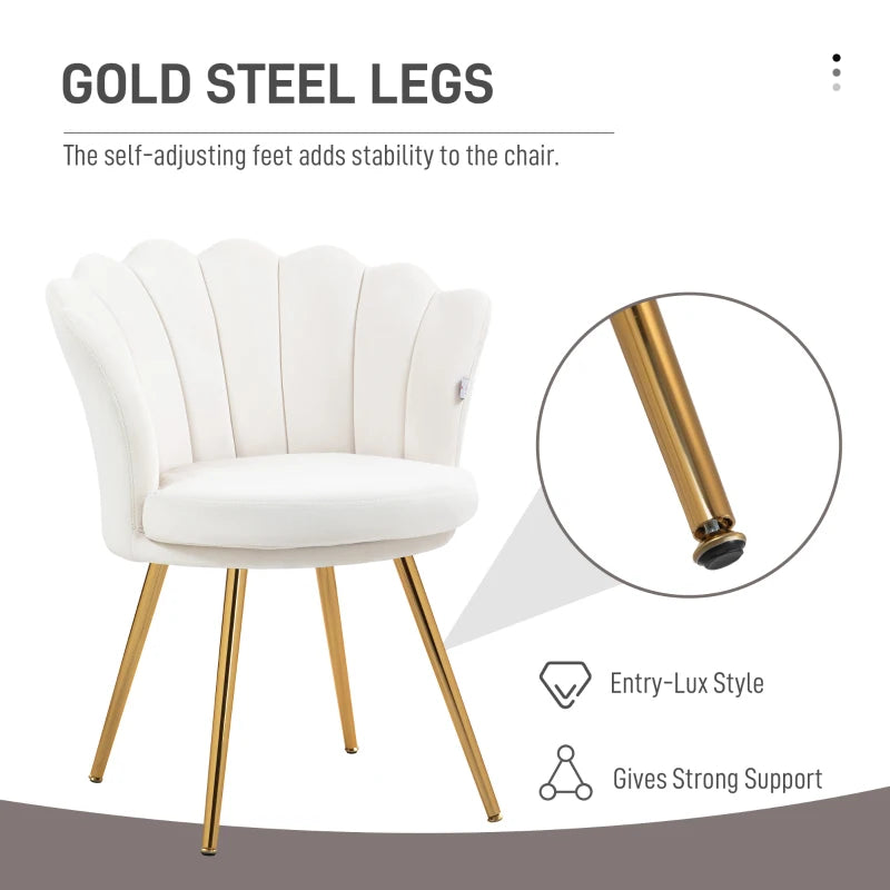 HOMCOM Shell chair vanity chair velvet salon chair with golden metal legs cream
