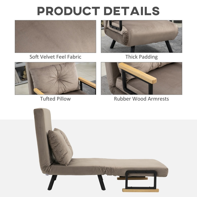 HOMCOM Sleeper Chair, Guest Bed, Adjustable Backrest, up to 120 kg, Steel Frame, 63x73x81cm, Light Brown