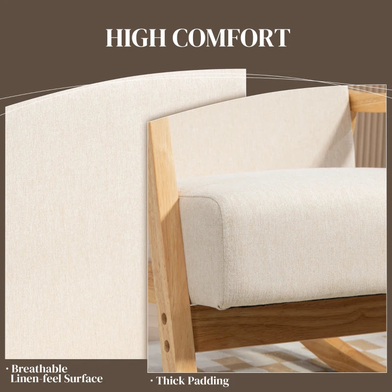 HOMCOM Rocking Chair with Padded Seat Rocker Rocking Chair with Wooden Legs - dim. 66W x 92D x 78H cm, beige