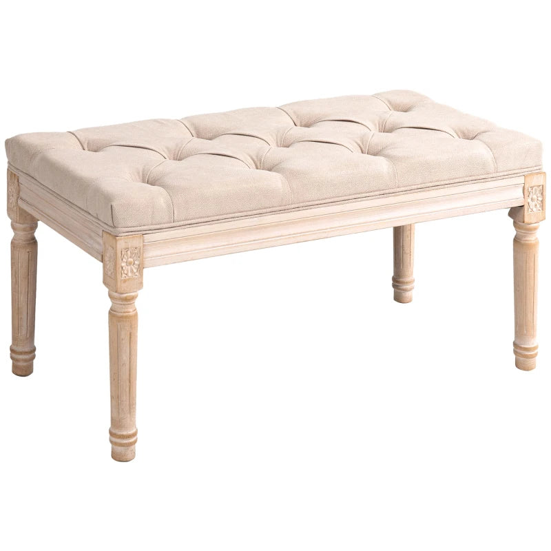 HOMCOM Vintage Design Vintage Bench, Button Tufting, Turned Legs, Shabby Chic, Cream