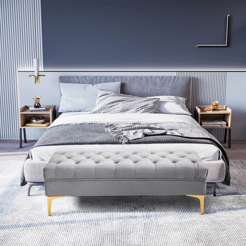 HOMCOM End of Bed Bench, Upholstered Bench Seat, Entryway Shoe Bench with Button Tufted for Bedroom, Grey