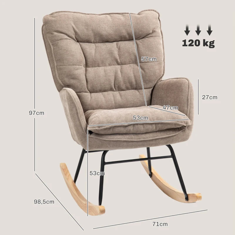 HOMCOM Rocking Chair, Wide Seat, High Backrest, Beech Frame, up to 120 kg, Brown