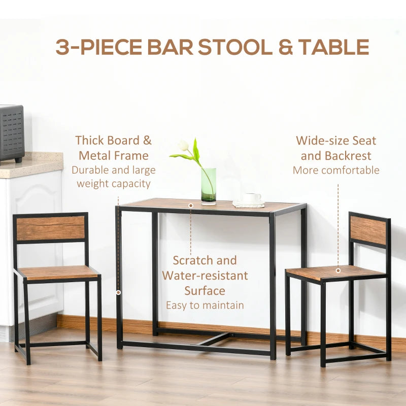 HOMCOM Dining Table and Chairs Set 2, Dining Room Sets, Rectangular Space Saving Table and 2 Chairs for Compact Kitchens, Steel Frame, Natural