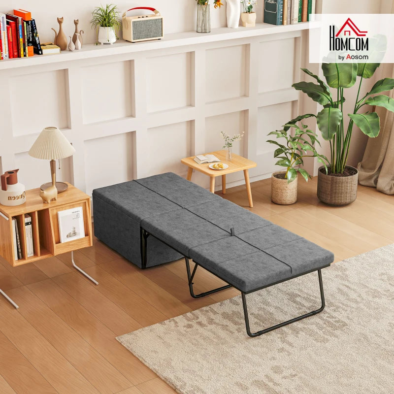 HOMCOM Folding Bed with Linen Sponge Mattress and Dust Cover, Foldable Guest Bed Compact Single Bed with Metal Frame, 69 x 181.5 cm, Grey