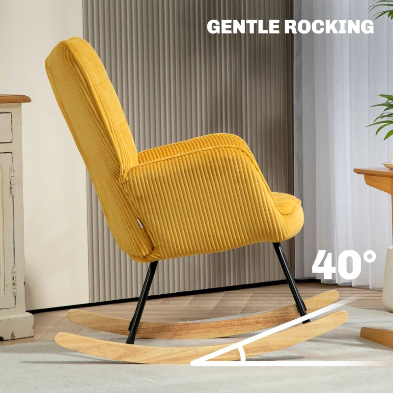 HOMCOM Vintage Rocking Chair, Curved Rockers, Thick Padding, Beech Wood & Steel, Yellow
