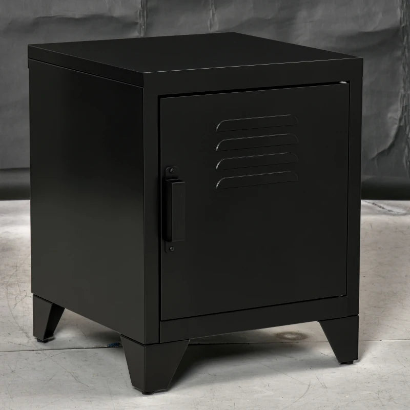 HOMCOM Nightstand, Side Table with Adjustable Shelf, Door, Bedside Table for Bedroom, Living Room, Metal, Black, 50 x 40 x 47.5 cm