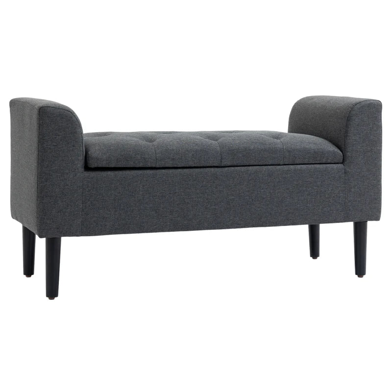 HOMCOM Storage Bench Upholstered Ottoman Storage Chest Supports up to 130 kg Linen-Touch Rubberwood Dark Gray 116 x 44 x 58 cm
