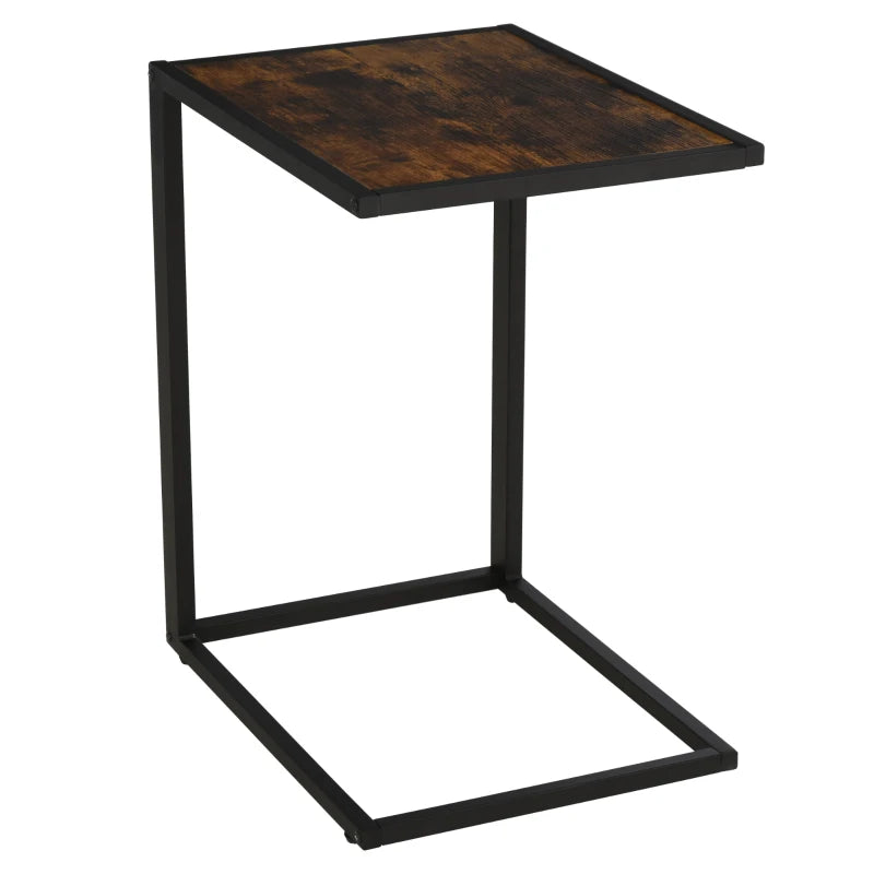 HOMCOM C-Shaped Side Table, Industrial Sofa End Table with Metal Frame and Wood Effect Top, Accent Couch Table for Bedroom, Living room, Rustic Brown