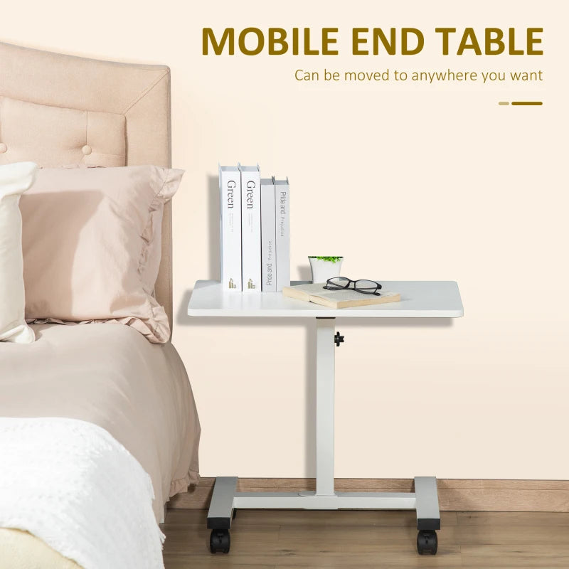 HOMCOM Mobile Overbed Table, Rolling Laptop Stand with Wheels, Height Adjustable Sofa Side Table for Home Office, White