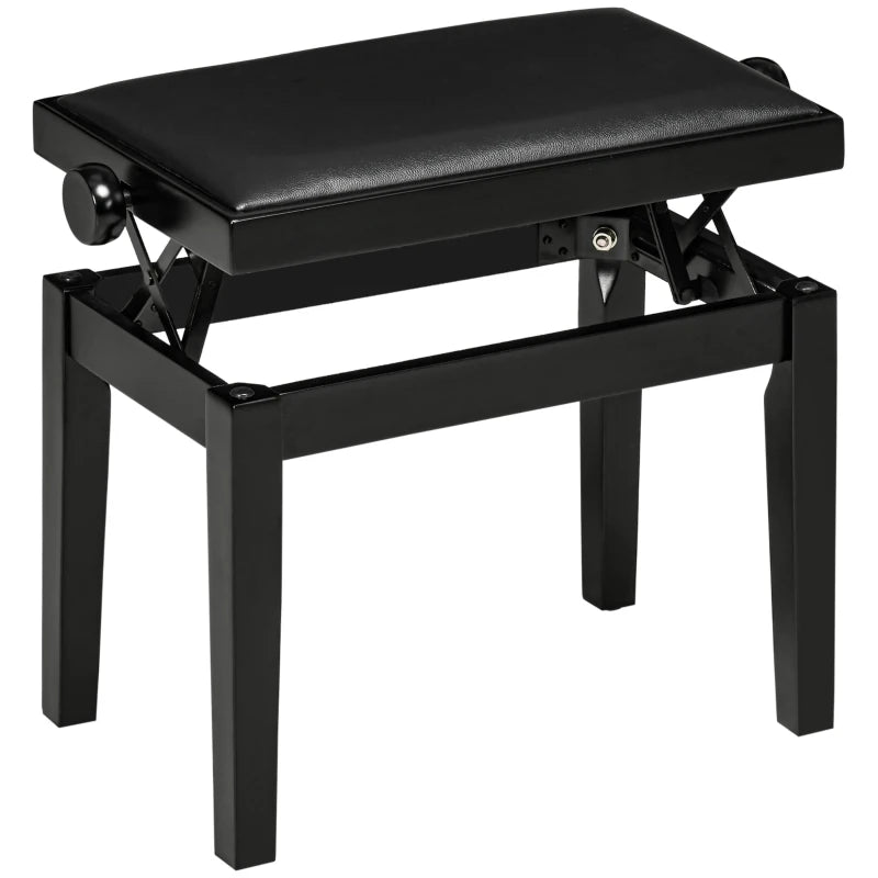 HOMCOM Piano Bench, Piano Stool, Height Adjustable, Elegant High Gloss, Faux Leather+Rubberwood, Black, 63 x 33 x 56cm