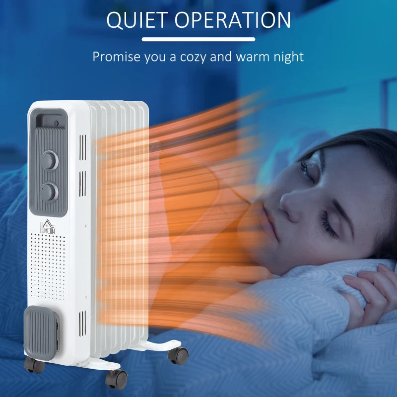 HOMCOM 1630W Oil Filed Radiator with Timer w/ Three Modes Adjustable Thermostat Safety switch, White