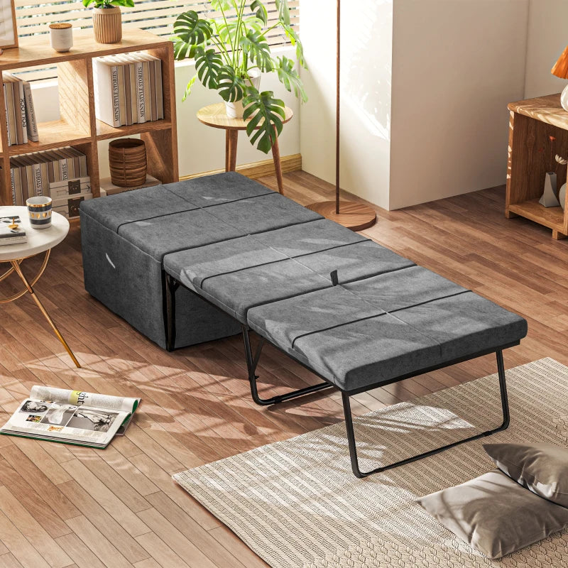 HOMCOM Folding Bed with Linen Sponge Mattress and Dust Cover, Foldable Guest Bed Compact Single Bed with Metal Frame, 69 x 181.5 cm, Grey