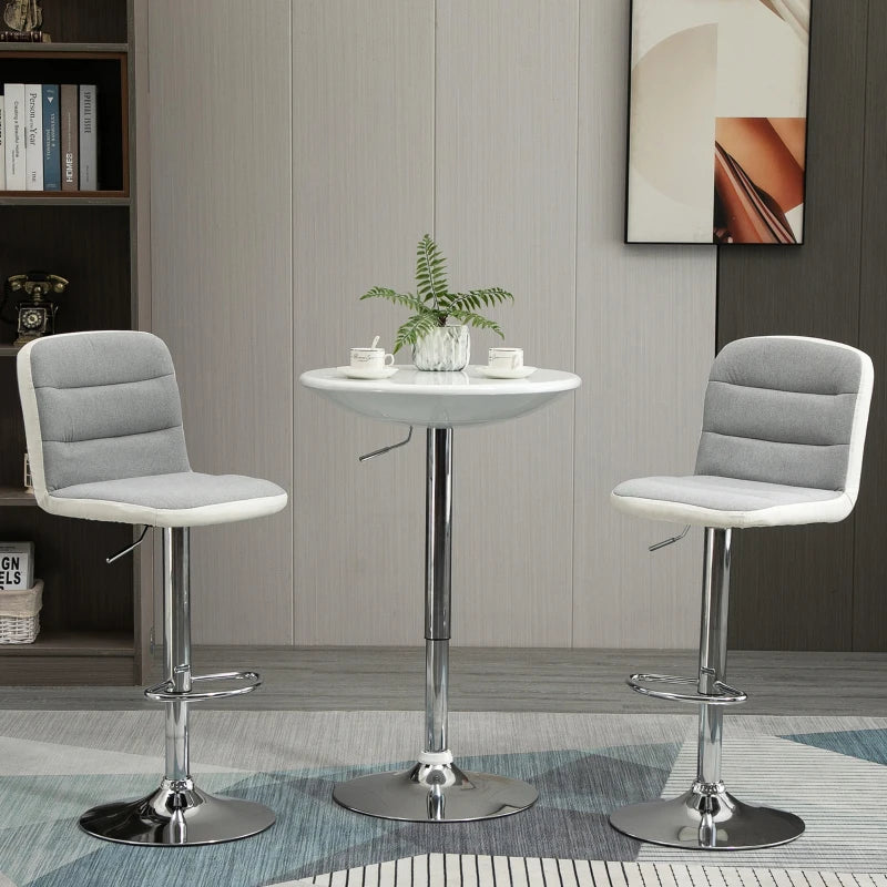 HOMCOM Modern Round Bar Table Adjustable Height Home Pub Bistro Desk Swivel Painted Top with Silver Steel Leg and Base, White