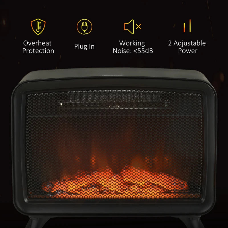 HOMCOM Electric Fireplace Stove, Freestanding or Tabletop, with LED Flame Effect, Overheating Protection, 800W/1600W
