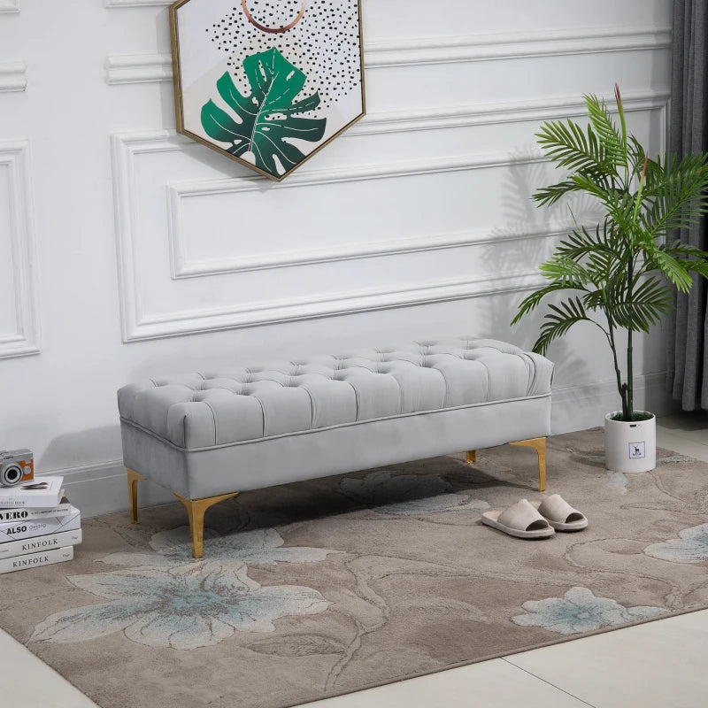 HOMCOM End of Bed Bench, Upholstered Bench Seat, Entryway Shoe Bench with Button Tufted for Bedroom, Grey