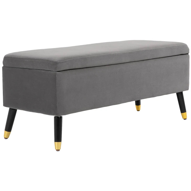 HOMCOM Fabric Storage Ottoman Bench Storage Chest with Wooden Legs Lift Top