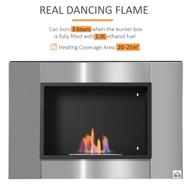 HOMCOM Wall Fireplace Ethanol Fireplace Ventless Real Flame 1.5L Burner