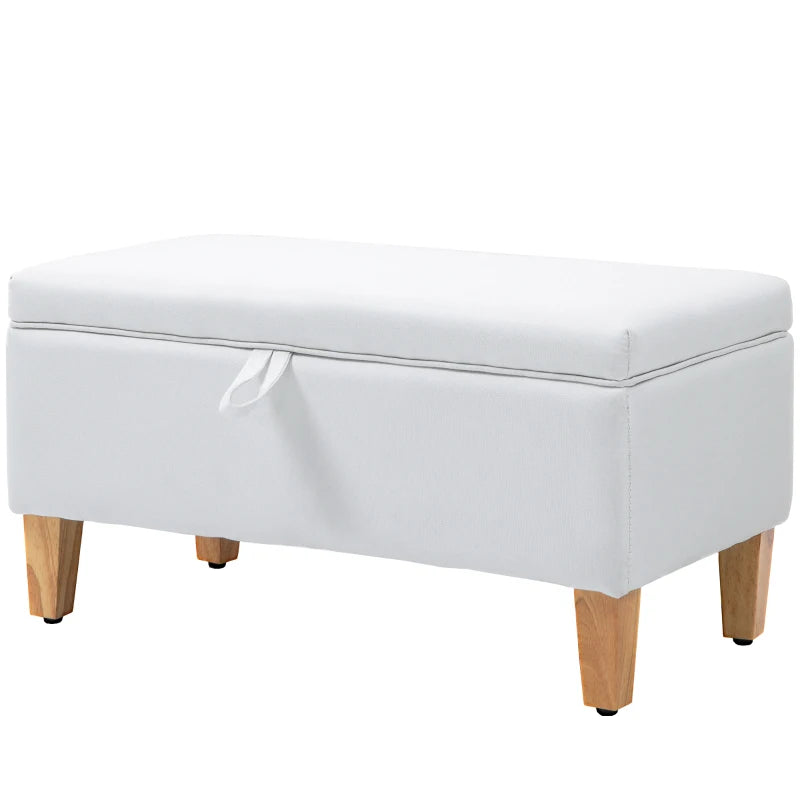 HOMCOM Linen Storage Ottoman Padded Footstool with Rubberwood Legs for Storage Box, Bed End, Shoe Bench, Seating, Cream White