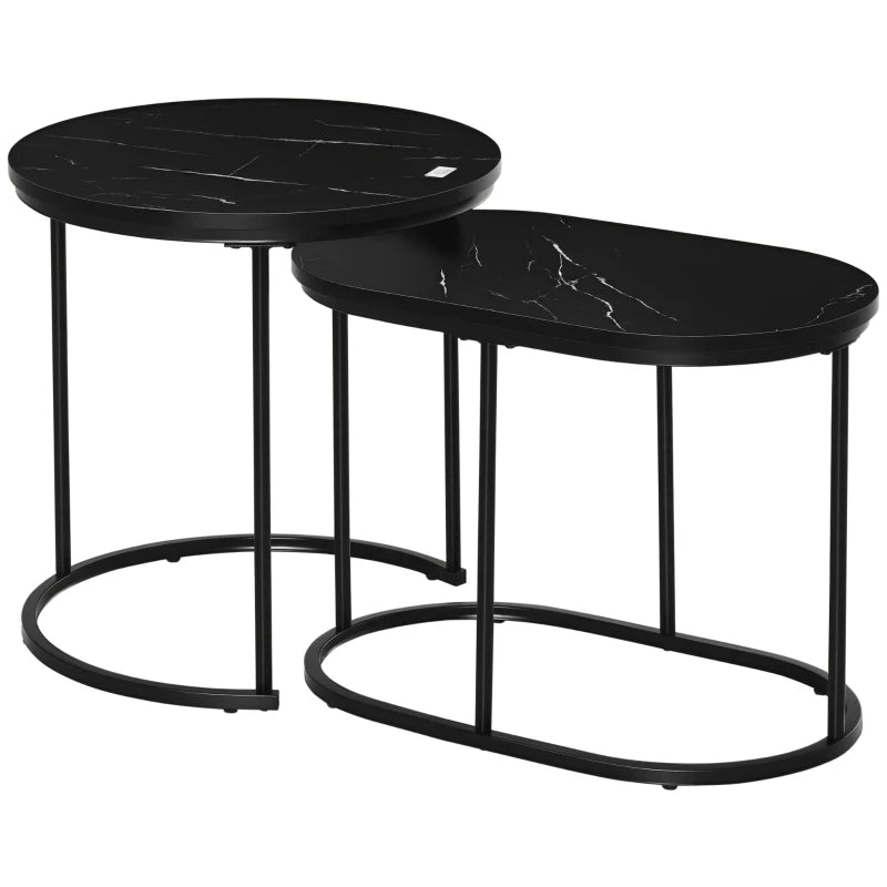 HOMCOM Marble-Effect Nest of Tables - Black/White