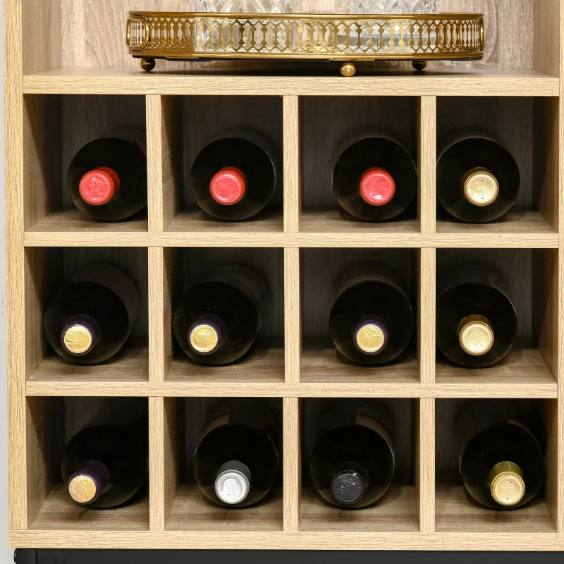 HOMCOM Wine Cabinet for 12 Bottles, Freestanding Wine Rack Sideboard Serving Bar with Glass Holders, Brown