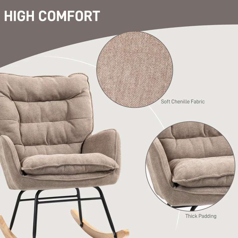 HOMCOM Rocking Chair, Wide Seat, High Backrest, Beech Frame, up to 120 kg, Brown