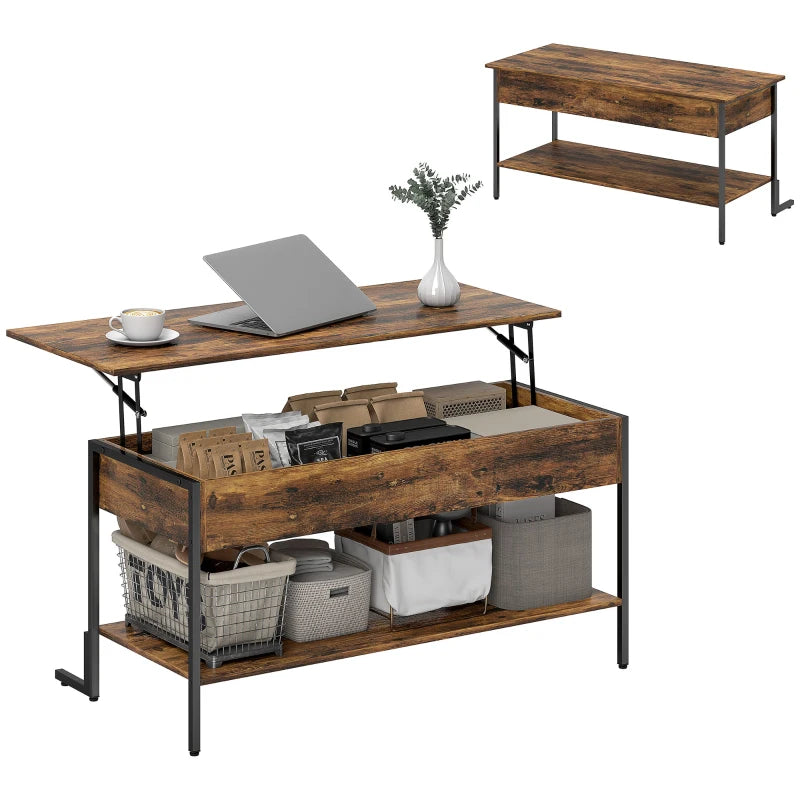 HOMCOM Lift-Top Coffee Table, with Storage - Rustic Brown