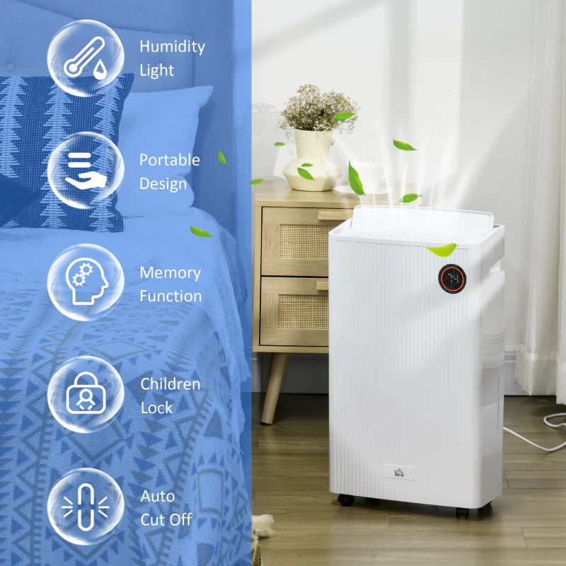 HOMCOM 5500mL Portable Dehumidifier with Air Purifier, UVC, Ioniser, 24H Timer, 5 Modes, 16L/Day, for Home Laundry, White