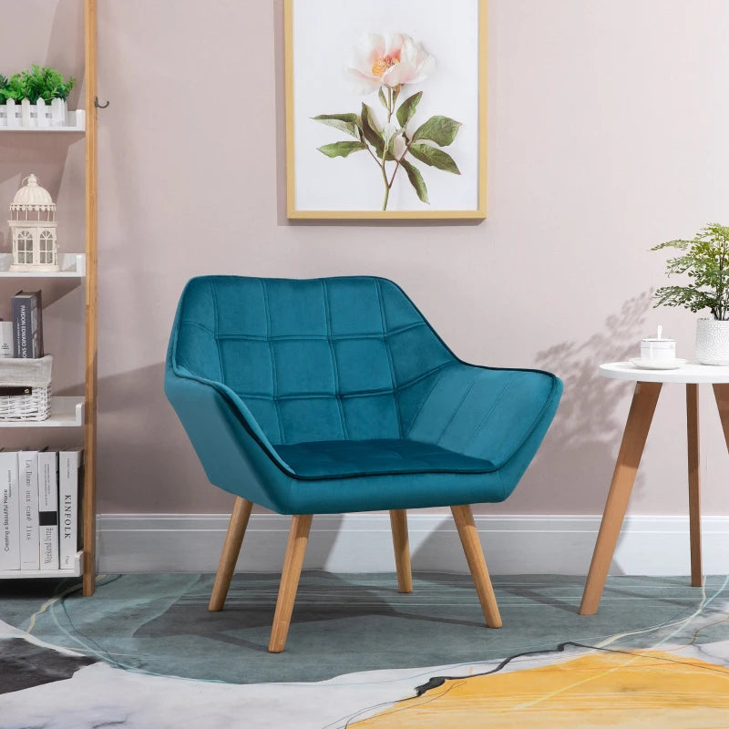 HOMCOM Blue Accent Chair, Velvet, Luxury Iron Frame for Bedroom/Living room
