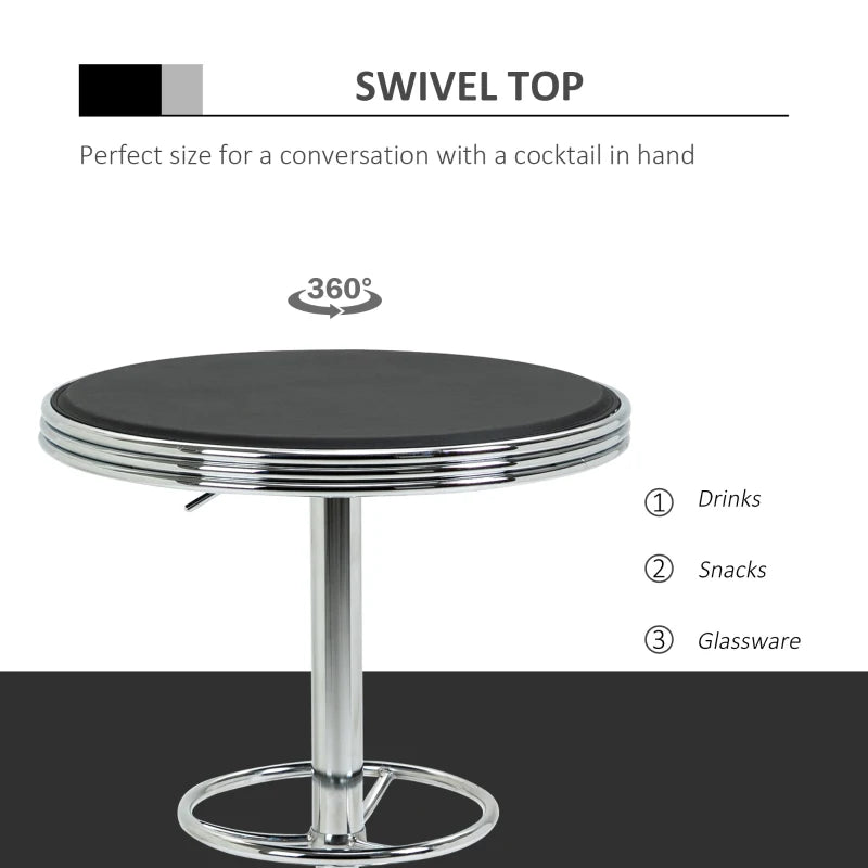 HOMCOM Round Height Adjustable Pub Table bar Table Faux Leather Tabletop and Footrest