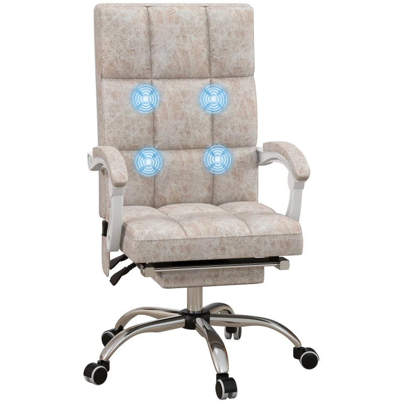 Vinsetto Massage Office Chair, Ergonomic Desk Chair, Comfy Work Study Chair with Heat, Padded Seat, 135° Reclining Back and Footrest for Home Office, Beige