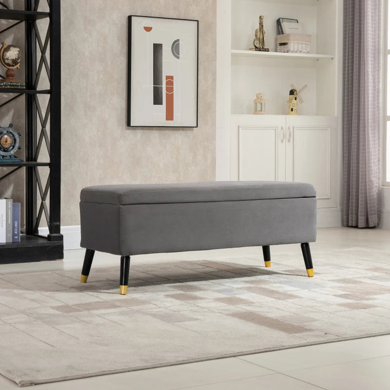 HOMCOM Fabric Storage Ottoman Bench Storage Chest with Wooden Legs Lift Top