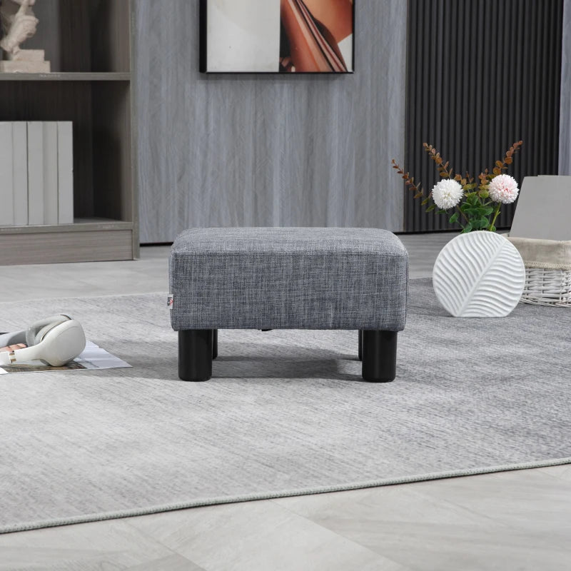 HOMCOM Footstool, Linen Upholstered Footrest, Small Ottoman Foot Rest with Wooden Frame for Living Room, 40 x 30 x 24cm, Grey