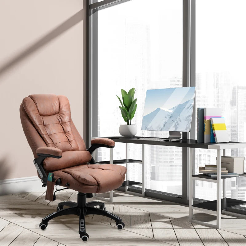 Vinsetto Massage Office Chair Recliner, Ergonomic Gaming Heated Home Office Padded & Swivel Base, Microfiber Cloth, Brown