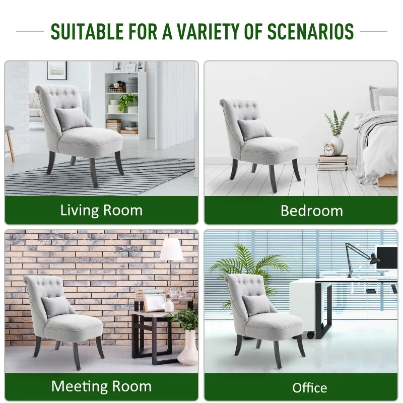HOMCOM Single Sofa Home Living Room Fabric Solid Wood Leg Upholstered Dining Chair W/ Pillow-Grey