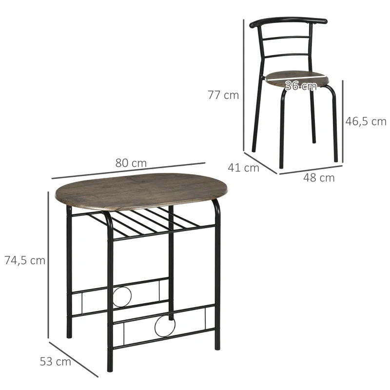 HOMCOM 3-Piece Bistro Set, 1 Table, 2 Chairs, 80cm x 53cm x 74.5cm, Black