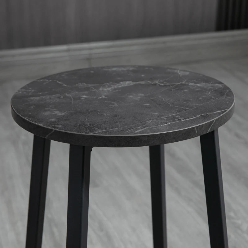 HOMCOM Bar Set for 2 Persons, 1 Table with 2 Bar Stools, White Marble Look Tabletop, Steel Frame