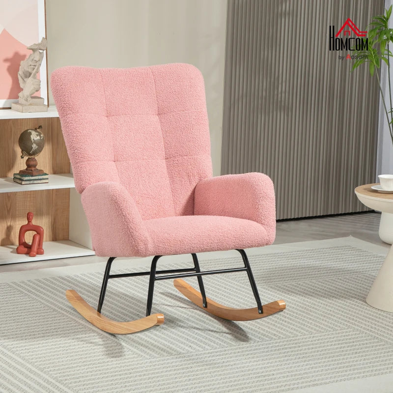 HOMCOM Rocking Chair, Cozy Cover, Thick Padding, Non-slip, Pink