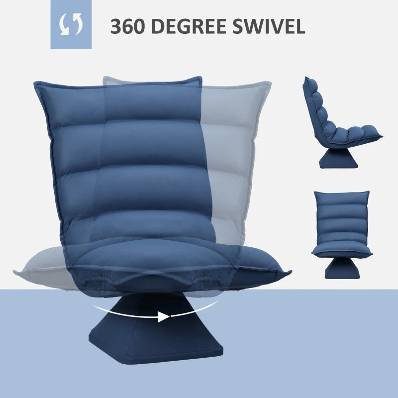 HOMCOM Lazy Swivel Floor Chair 360° with Adjustable Reclining Backrest Padded Design 62 x 70 x 95 cm Blue