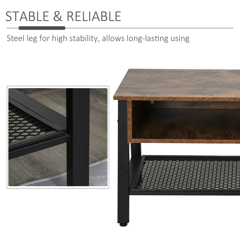 HOMCOM TV Stand for TVs up to 45 Inches, Industrial TV Table with Open Shelves for Living Room, 50.5 x 100 x 40 cm, Brown