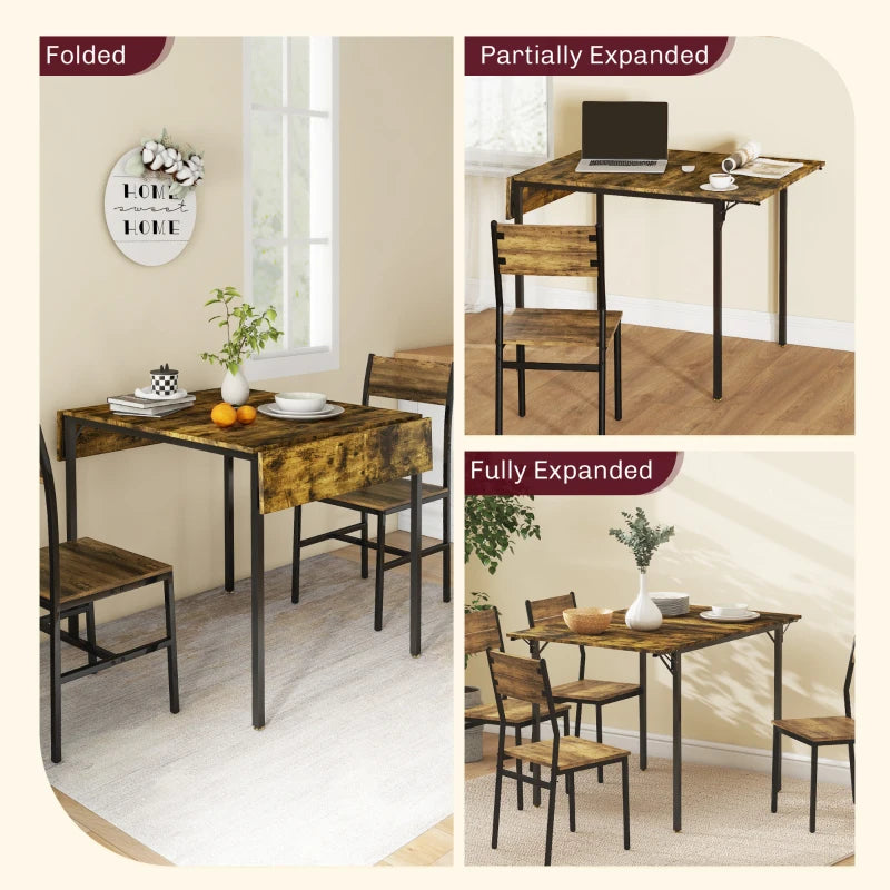 HOMCOM Industrial Style Folding Dining Table with 2 Drop Leaves, Extensible, Dropleaf Table for 2-4 People