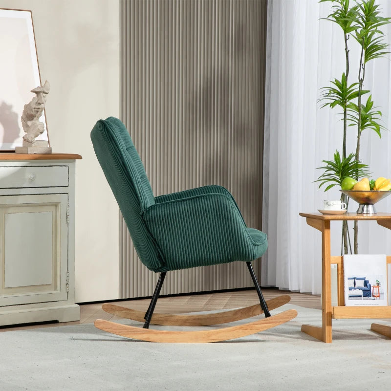 HOMCOM Rocking Chair, Beechwood Rockers, Thick Padding, Dark Green, up to 120 kg