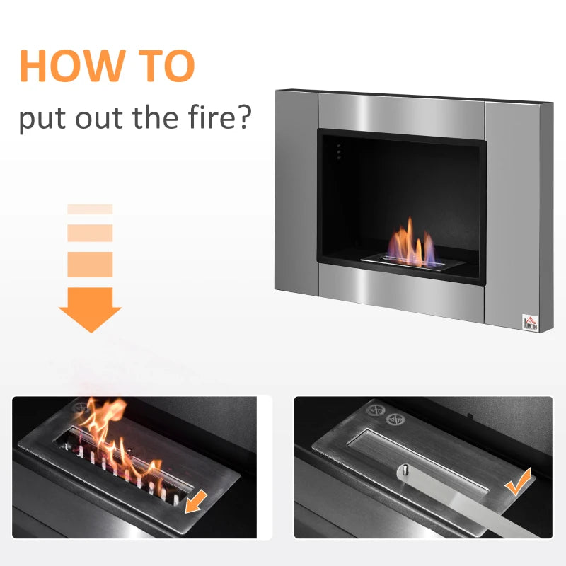 HOMCOM Wall Fireplace Ethanol Fireplace Ventless Real Flame 1.5L Burner